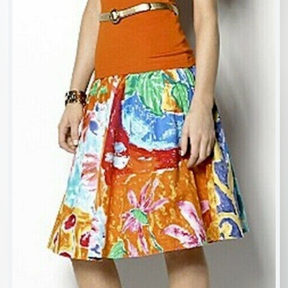 LRL Ralph Lauren Leei Watercolor Floral Circle Skirt Midi Lined Pleated …